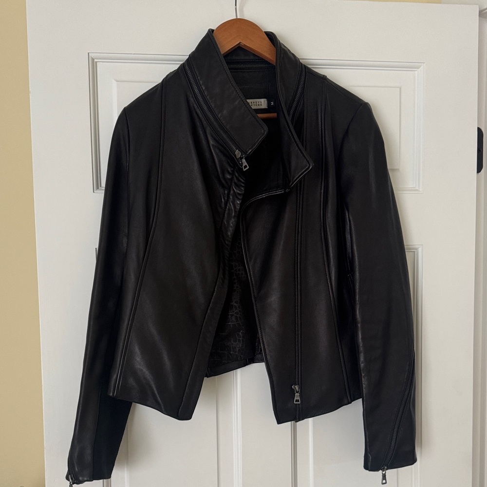 Barneys New York Sleek Black Genuine Leather Jacket
